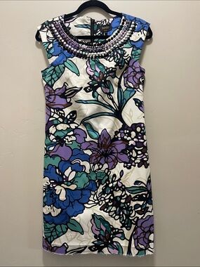 Laundry by Shelli Segal Purple Floral Beaded Sheath Dress
